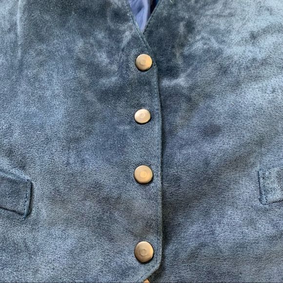 𝅺A.D.A Vintage Blue Leather Snap Button Up Unisex Dress Vest. - Picture 15 of 16